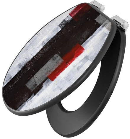 banjado Toilettendeckel anthrazit mit Absenkautomatik/WC Sitz mit Absenkautomatik anthrazit/Klodeckel grau/Toilettensitz dunkel/edle Klobrille - Motiv Abstrakt Rot