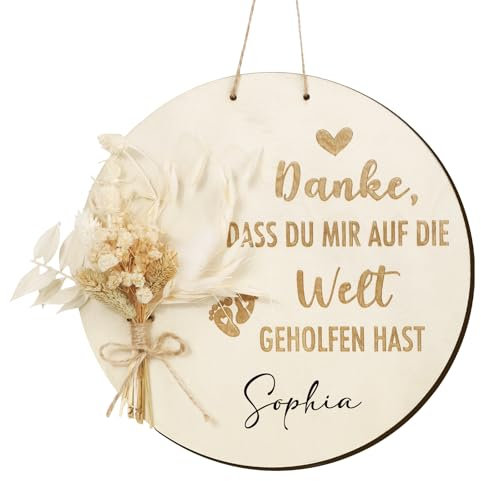 BOFUNX Hebamme Geschenk personalisiert Dankeschön Geschenk Holz Türkranz Wandkranz Hebamme Abschiedsgeschenk Geburt Geschenk