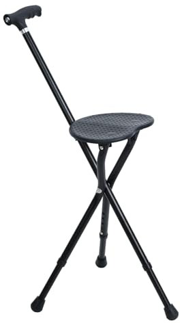 Klappbarer Stuhl mit Krücken Verstellbarer, Faltbarer Gehstock, 3-beiniger Gehstock aus Aluminium mit Ständer (bis zu 200 kg)