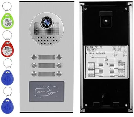 Interphone. Visiophone extérieur avec porte-clés RFID et déverrouillage for immeubles de faible hauteur, interphones for appartements de 2, 3, 4, 6 ou 8 personnes .Interphone vidéo(For 6 Apartments)