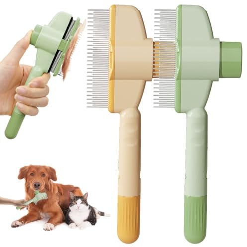 Hundebürste, Katzenbürste, Fellblitz bürste für langes und kurzes Haar, Ein-Klick-Reinigungsbürste zum Entfernen von matten Haaren Knoten und Verwirrungen Hunde Katzen Kleintiere (Gelb+Grün)