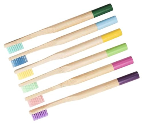 DEARMAMY 6 Pezzi Spazzolino da denti a setole morbide per carbone rosa spazzolini da denti in legno spazzolino da denti in bambù Di legno