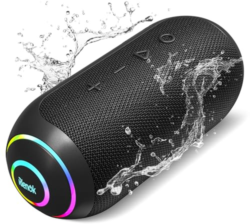 RIENOK Cassa Bluetooth Portatile Potente 40W 5200mAh IPX7 Impermeabile Altoparlante Bluetooth Doppie Trombe, Vero Stereo Senza Fili, Luce LED, Supporto Scheda TF & AUX