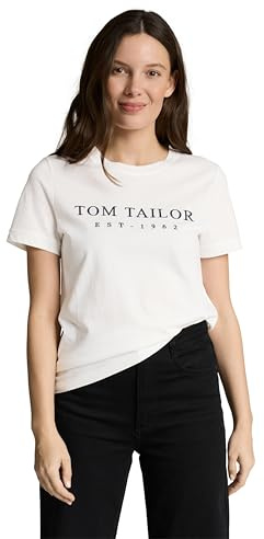 Tom Tailor Damen Basic T-Shirt mit Logo-Print