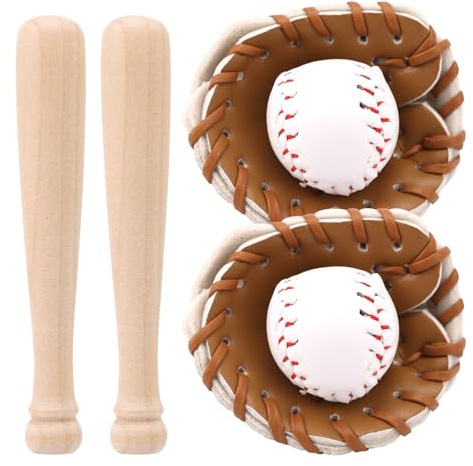 Mini Baseball Set, Baseballschläger Miniatur Handschuh und Ball Kleines Puppenhaus Zubehör für Tortenaufsätze Sportdekor Schreibtisch Displays Foto Requisiten (Khaki)