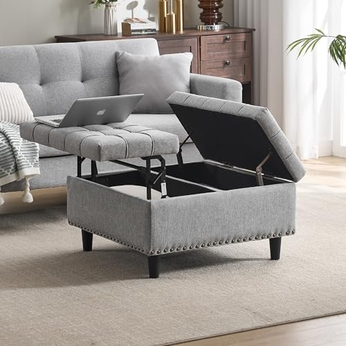 Ligterra Sitzbank mit Stauraum, Großer Quadratischer Aufbewahrungsstuhl, Anhebbare Bank mit Stauraum, geeignet für Wohnzimmer Schlafzimmer Arbeitszimmer Gepolsterte Aufbewahrungsbox(Gray)