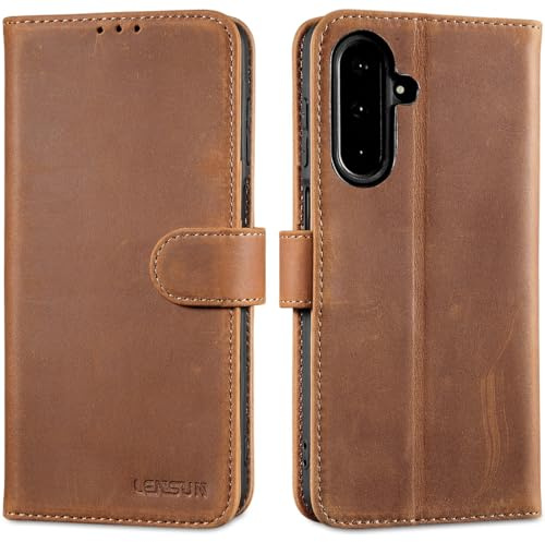 LENSUN Hülle für Samsung Galaxy A17 Echtleder Handytasche - Vintage Braun | Echtes Leder Lederhülle, Wallet Kartenfach mit RFID Schutz, Bookstyle Handyhülle, Standfunktion, Sicherer Magnetverschluss