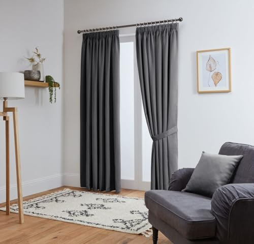 John Aird Blackout Curtains Pencil Pleat with Tie Backs (Grey, W 66 x L 84 (2 Panels) Thermal Energy Saving Curtains for Bedroom & Living Room