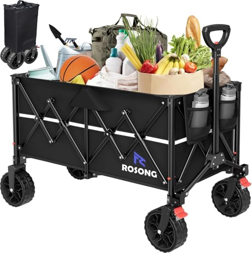 ROSONG Bollerwagen Faltbar 150L-Faltbarer Bollerwagen mit Bremsen Großen Rädern Klappbarer Handwagen Transportwagen für Camping Strand Garten Einkaufen