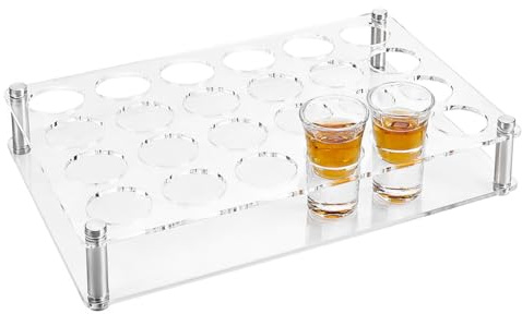 HOBBIESAY 24 Shot Glass Tray Holder Bar Acrylic Shot Glasses Holders Wine Cup Serving Cups Organizer Shots Glass Display Stand Storage Serving Tray for Bar Drinking Club Restaurant, Hole: 8mm