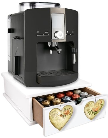 Lupia - Cassetto Porta Cialde Caffè e Porta Capsule 27x33x11 cm ROSE HEART, Contenitore Organizer per Caffè, Tè, Tisane e Zucchero, Angolo Bar in Legno Bianco Antimacchia per casa e ufficio