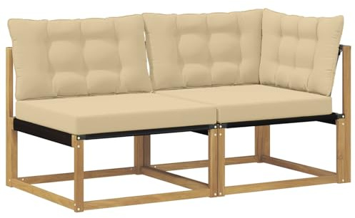 vidaXL Sectional Sofa Einheiten mit Kissen Weiß 162,5 x 83 x 73 cm, Akazienholz Lounge Set, Moderne Gartenmöbel, wetterfestes Design, perfekt für Balkon und Entspannung