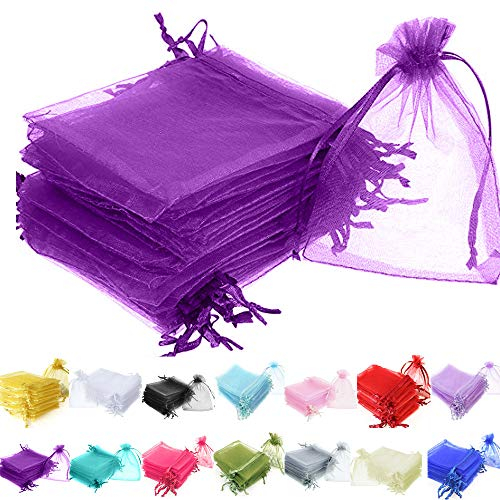 Time to Sparkle 25 Pieces Pouches Organza Gift Bags Oragnza Wedding Favour Bags Jewellery Packing (Purple, 7x9cm)