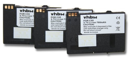 vhbw 3X Akku kompatibel mit Siemens A57, A58, A60, A62, C55, A51, C57, A52, A55, A65, A70, A75 schnurlos Festnetz Telefon (700 mAh, 3,7 V, Li-Ion)