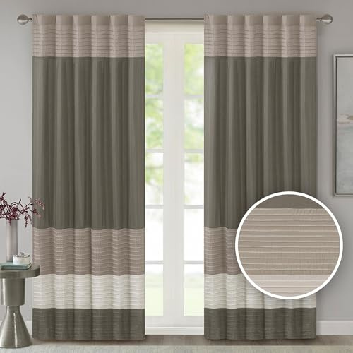 Madison Park Window Curtain Faux Silk, 1-PK, Room Darkening 50x84 Natural