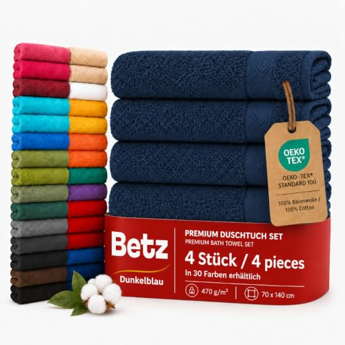 Betz 4 Stück Strandtücher Duschtücher Set Größe 70x140 cm Duschhandtuch Badetuch Strandtuch Handtuch Premium 100% Baumwolle Farbe dunkelblau