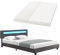 Juskys Polsterbett Paris 180x200 cm mit LED Beleuchtung, Matratze, Lattenrost & Kopfteil - Kunstleder & Holz - grau - Bett Doppelbett Bettgestell
