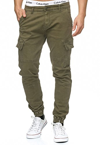 Indicode Herren August Cargohose aus Baumwolle mit 6 Taschen | Cargo Chino Hose f. Männer Army, XL