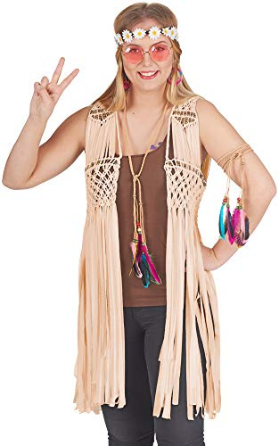 Andrea Moden Hippie Weste mit Perlen Deluxe 90cm lang geknüpft 70er Woodstock 0045/6 (Creme, Unisize)