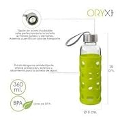 ORYX Botella Agua de Cristal, Capacidad De 360 ML. Libre BPA, Con Funda Goma y Tapon Antigotas