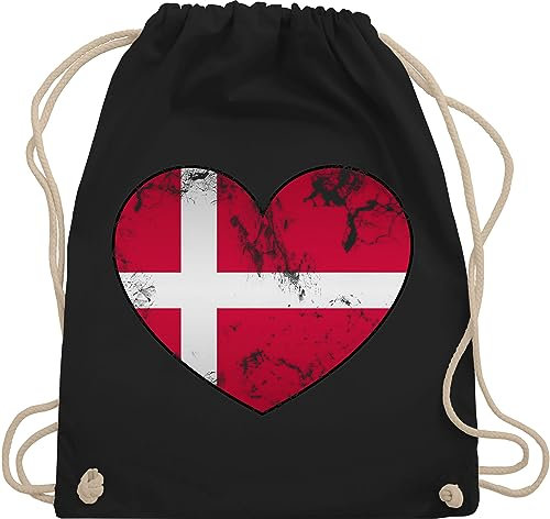 Shirtracer Turnbeutel Rucksack - Fußball EM WM - Taschen - Königreich Dänemark Herz Dänisches Motiv - Unisize - Schwarz - fußball-em fanartikel europameisterschaft dänisch stoffbeutel tasche fussball