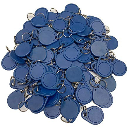 (pack of 100) HFeng 13.56MHz RFID Access Control Keyfobs Proximity MF 1k Keychains Smart IC Keycard for Door Home System nfc token tag (Blue)