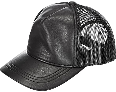 Flexfit Uni 6606LT-Synthetic Leather Trucker Kappe, Black/Black, one Size
