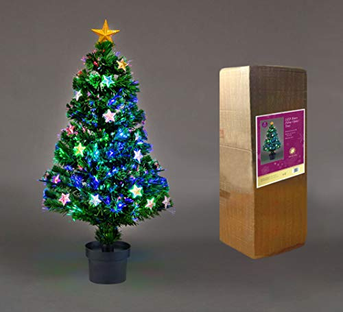 2Ft/60cm Fibre Optic Christmas Tree with Star Topper - Stars Decorations - Pre-Lit Green Artificial Xmas Tree - Multicolor Changing Lights