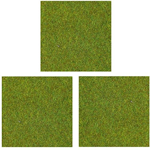 OrgMemory Model Grass Mat Age 3+, 3pcs, 50x50cm, Model Railway Scenery for Model Scenery (Grass Green)