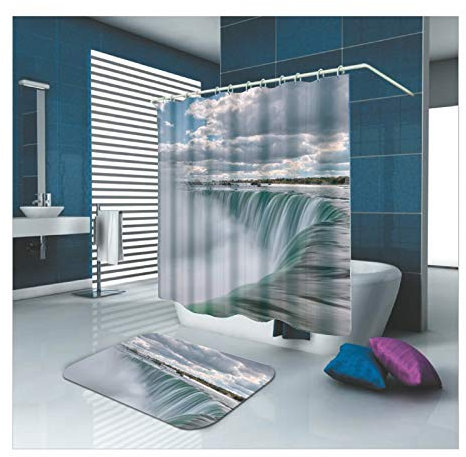 Daesar Badematte Waschbar 40x60 Wasserfall Antischimmel Duschvorhang 180x200 cm, Badematte 2 Teilig
