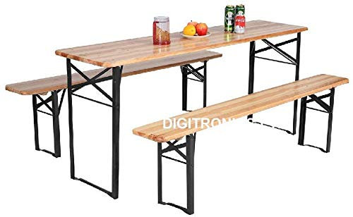 CruiseTech® 3 Pcs Portable Wooden Folding Picnic Beer Table Bench Trestle Patio Outdoor Garden Pub Adult Size (Large (120x50x75 cm) (Large (120x50x75 cm))