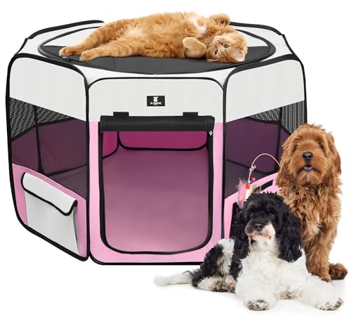 X-ZONE PET Parc de jeu portable pour chien, chat, lapin, poussins - Tente de jeu pliable - Cage de jeu pour intérieur/extérieur, voyage, camping - Rose - Taille S