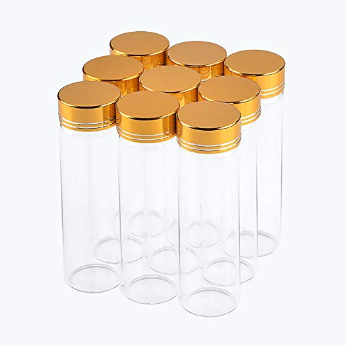 12pcs 50 ml Botellas de Vidrio Transparente con Tapa de Aluminio Dorado Tarro de Vidrio Transparente Vacío para Perfume de Arena Líquida, Decoración de Manualidades DIY
