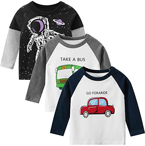TOKYMOON Jungen Langarmshirt T Shirt Sweatshirt Bedrucktes Baumwolle Oberteil Frühling Herbst 1-7 Jahre 3er Pack Langarm Tshirt Kinder Baumwoll Jungen Tshirt Kaktus 116