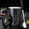 Schöne Keramik Kaffeebecher Tasse mit Deckel, Löffel, Milchkaffeetasse, 420 ml, personalisierte Geschenke, kreative Persönlichkeit (Jungfrau)