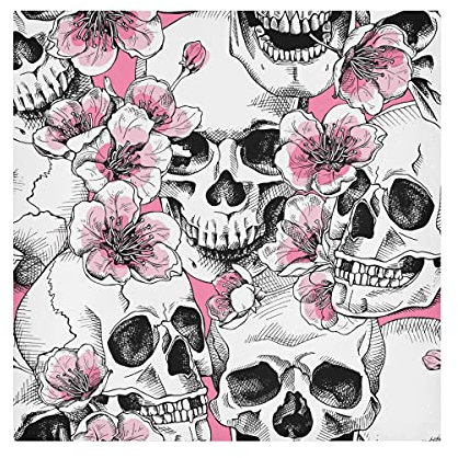 TropicalLife HaJie Servietten Totenkopf Blumenmuster Dinnerserviette Papier Satin Polyester Tuch wiederverwendbar Servietten für Tischkinder 50,8 x 50,8 cm, 1 Stück