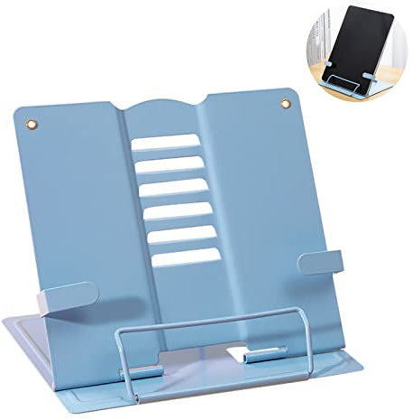 Jbanton 1 Pcs Buchständer Metall, Book Stand, Leseständer aus Metall, Buchstützen Metall, leseständer Kochbuchhalter für iPad Tablet-Computer, Bücher,Geeignet Küche,Büro,Zuhause (Himmelblau)