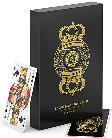 TS Spielkarten | Romme Kunststoff Kartenset - Gold-Edition wasserfest für Poker, Canasta, Bridge mit klassisch französischem Bild