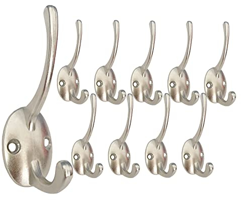 Mokife 10 Stück Vintage Kleiderhaken Silber, Garderobenhaken Wandhaken Doppelt Haken Huthaken Retro für Tür, Wand, Garderobe