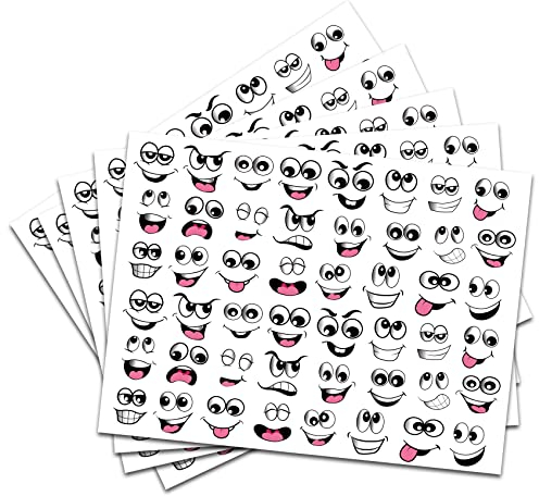 240 lustige Mund und Augen Aufkleber 28 x 21 cm witzige Sticker für Kinder basteln Deko Geschenke Scrapbooking schwarz weiß DIY selbstklebend R185 (5 Bögen)
