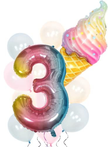 DIWULI Geburtstagsdeko 3 Jahre Luftballons Eis-Tüte Set
