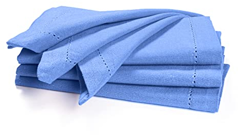 Palisa Stoffservietten mit Hohlsaum-Details und gehrten Ecken, 45,7 x 45,7 cm, Hellblau, Baumwolle, wiederverwendbare Dinnerservietten, perfekt für Hochzeiten und den täglichen Gebrauch