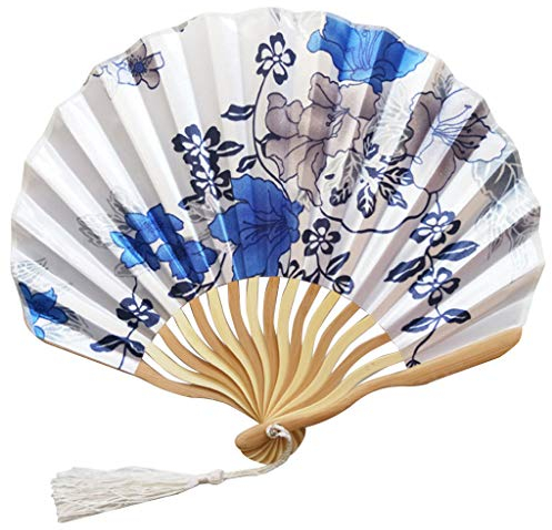 Handfächer Seidenbambus-Faltfächer Handfaltfächer für kirchliche Hochzeit G Standing Fan (C, One Size)
