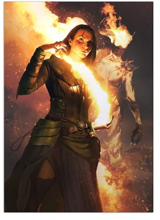 Displate Offiziell Elder Scrolls Skyrim MetallPoster Magnetische Befestigung Inklusive Lizenziert Bilder Hochwertiges Poster Skyrim Card Art - Fire Mage 45 cm x 32 cm