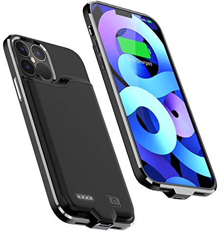 WELUV Custodia di Ricarica per iPhone 12 12 Pro - Sottile 5500 mAh, Batteria in Silicone, Custodia Protettiva per Cellulare, Induttiva, Backup Case da Viaggio