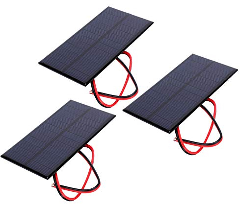 DEWIN Panneau Solaire, 3Pcs DC 6V 1W Panneau Solaire Cellule Module d'alimentation Panneau Solaire en Silicium Polycristallin avec Câble de 30cm