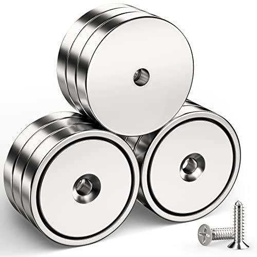 FINDMAG Strong Magnets, 32 mm x 5 mm Neodymium Magnets Extra Strong, Magnetic Strong Door Magnet for Wooden Boards, Walls, Iron Tools, Countersunk Pot Magnet with 8 Screws - Pack of 8