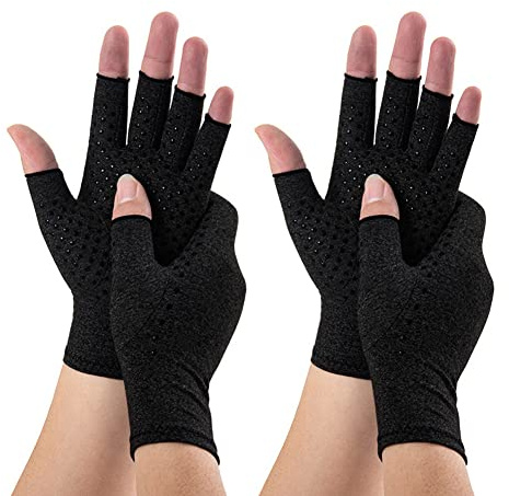 Novetec Arthritis Handschuhe Fingerlos Kompressionshandschuhe Damen Herren mit Klebepunkt Antirutsch Handgelenkunterstützung Rheumatoide Arthritis Osteoarthritis Raynaud Tippen Fahren Arbeit