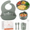 FUNYKICH Baby Geschirrset mit Saugnapf, Silikon Baby Essen Set mit Kinderteller, Lätzchen, Schüssel, Löffel, Gabel, Baby Trinkbecher, Bürste, Mikrowellengeeignet, Spülmaschinenfest, BPA Frei (rot)