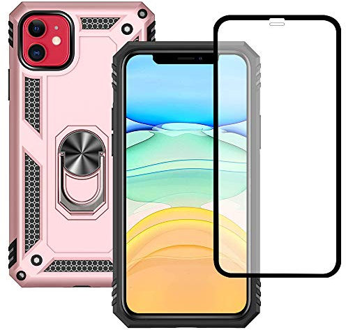 Jihucase for iphone 11 Case, iphone 11 Phone Case with HD Screen Protector, Military Grade Ring Shockproof Protective Phone Case for iphone 11,Rose Gold